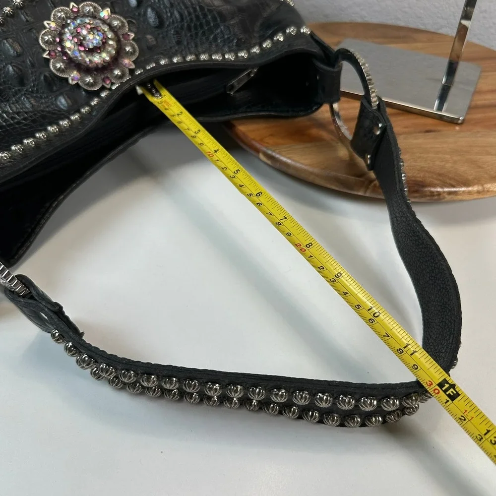 Raviani Leather Zebra Fur Hobo Bag‎ Rhinestone Gems Purse Shoulder Bag Western